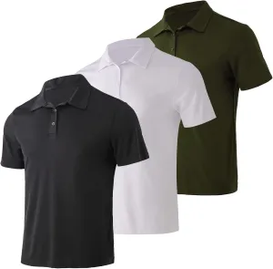Gary Com 3 Pack Men's Polo Shirts 3 Buttons Casual Work T Shirts Quick Dry Performance Short Sleeve Golf Shirt