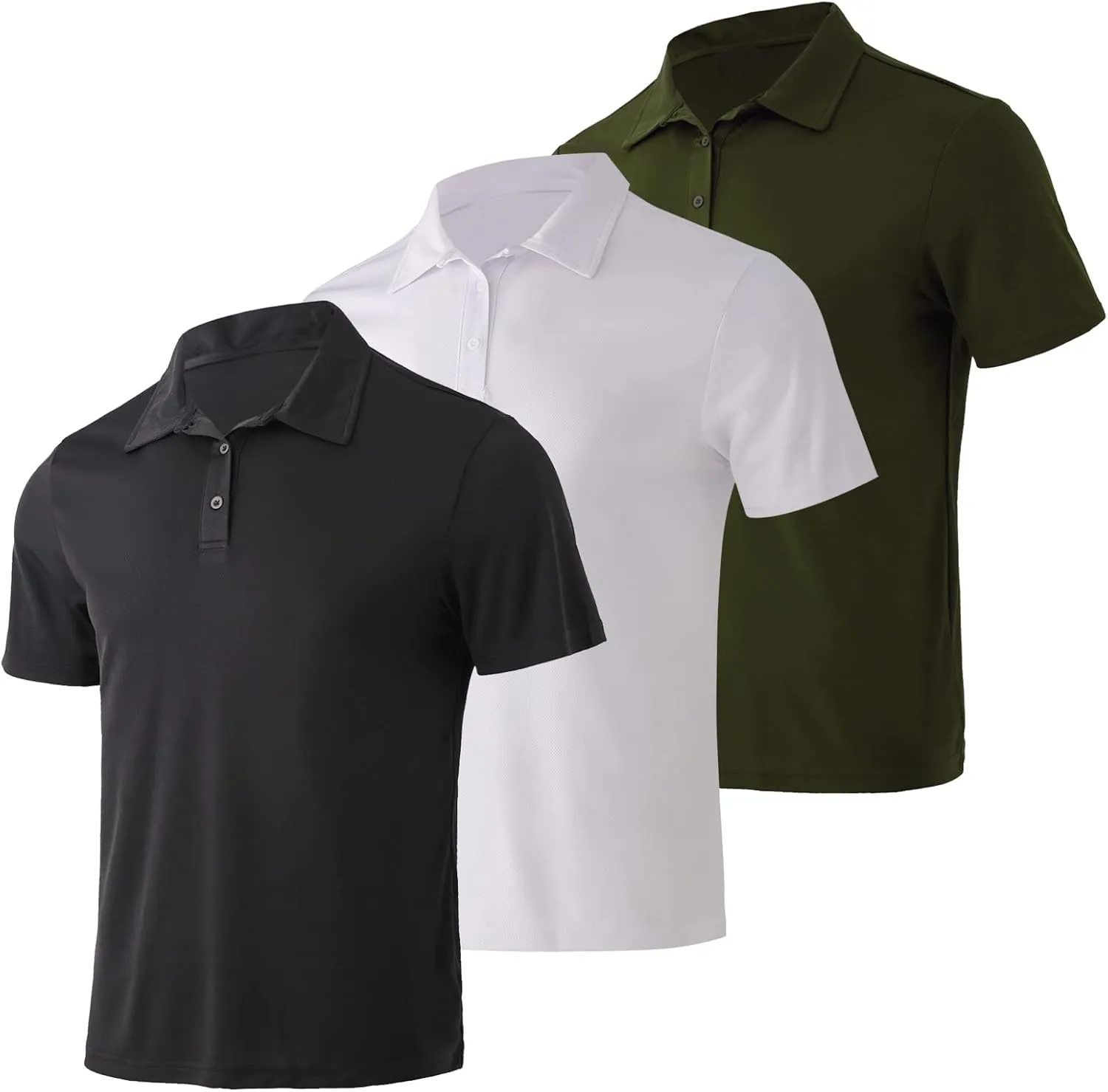 Gary Com 3 Pack Men's Polo Shirts 3 Buttons Casual Work T Shirts Quick Dry Performance Short Sleeve Golf Shirt