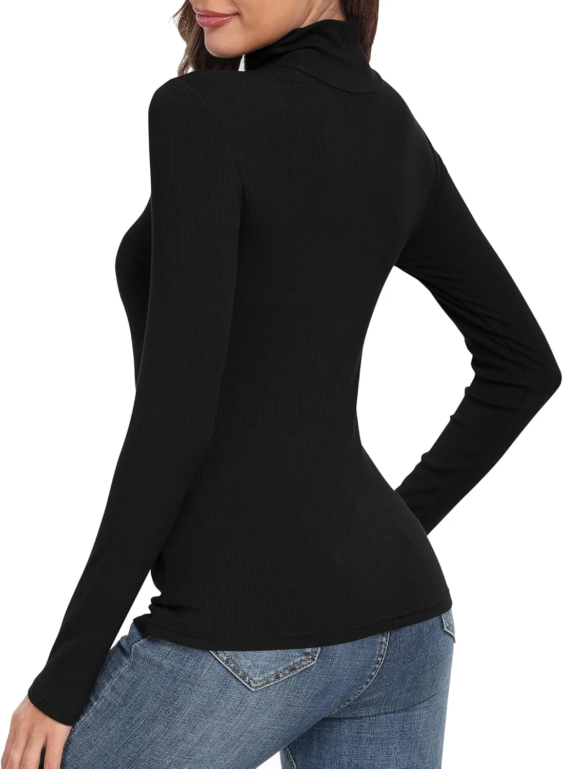 GEMBERA Womens Long Sleeve Turtle Neck Basic Slim Fitted Ribbed Knit Tops Thermal Shirts