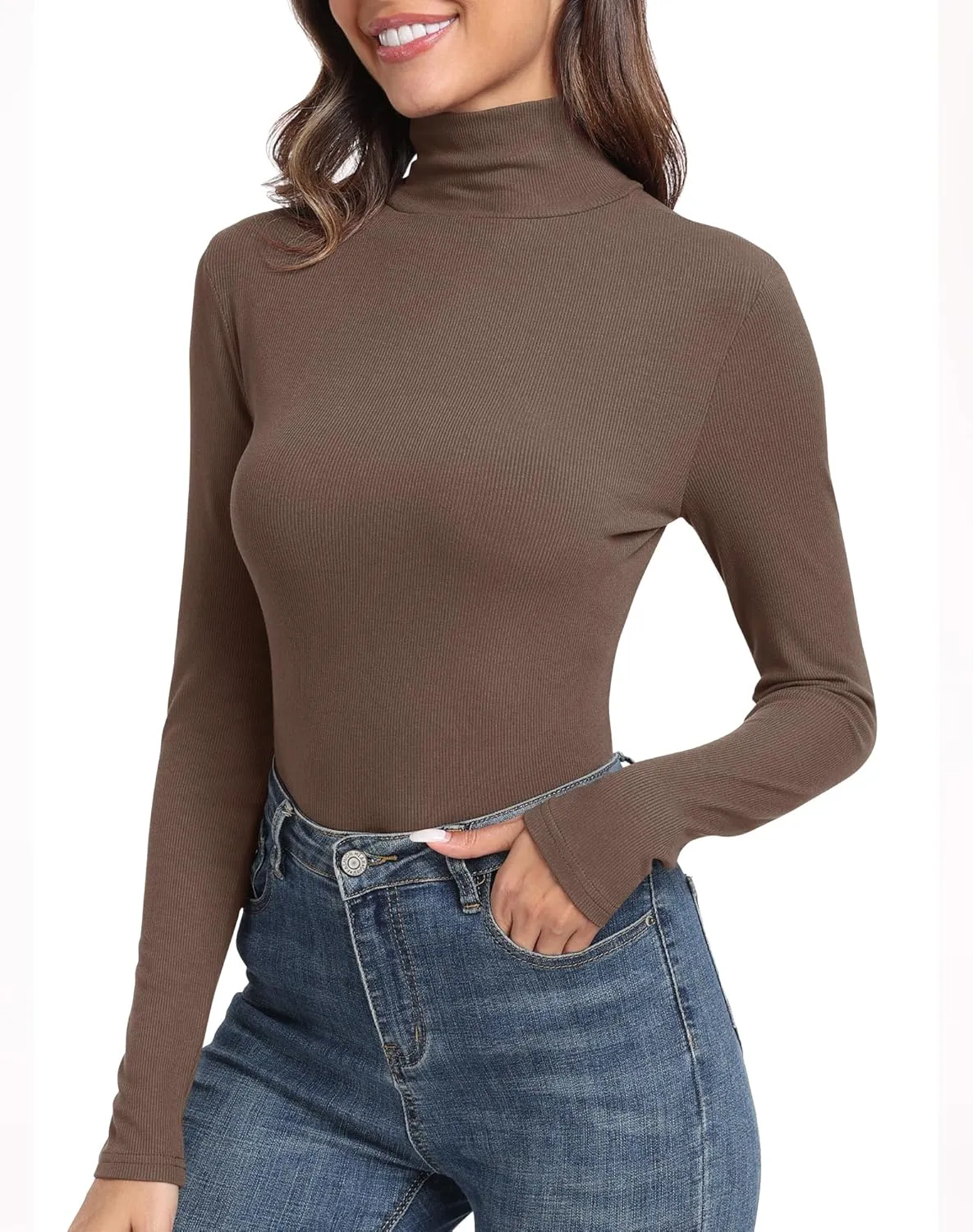 GEMBERA Womens Long Sleeve Turtle Neck Basic Slim Fitted Ribbed Knit Tops Thermal Shirts