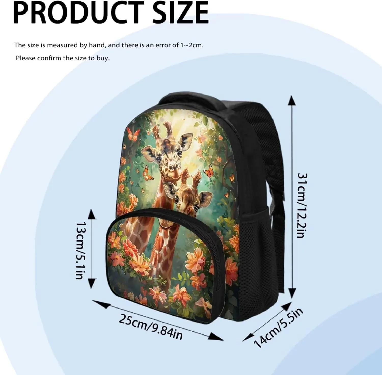 Giraffe Couple Backpack for Girls Forest Flowers Bookbag with Sturdy Shoulder Straps Trendy School Bag for Daily Use Campus Travel Portable 12 Inch School Backpack Nice Gifts