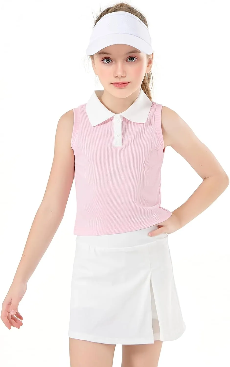 Girls Crop Tops Sleeveless Polo Shirts Athletic Tank Tops Golf Tennis T-Shirts with Collared Quick Dry Casual