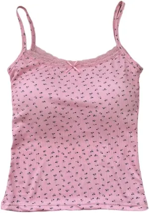 Girls Floral Print Camisole Crop Top Sleeveless Built-in Bra Teen Bralette Slim Fit Cami Tops for Women Girls
