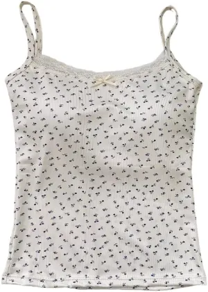 Girls Floral Print Camisole Crop Top Sleeveless Built-in Bra Teen Bralette Slim Fit Cami Tops for Women Girls