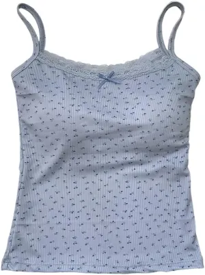 Girls Floral Print Camisole Crop Top Sleeveless Built-in Bra Teen Bralette Slim Fit Cami Tops for Women Girls