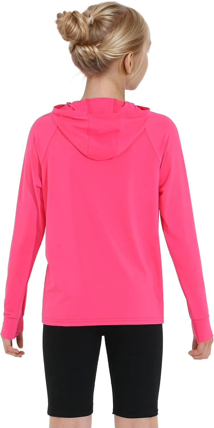 Girls Rash Guard Shirts Boys Long Sleeve Quick Dry Swim Shirts UPF 50  Sun Protection Hoodie for Kids