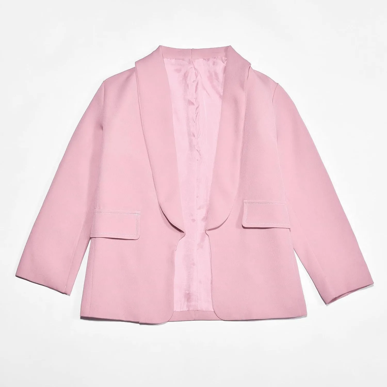 Girls Solid Blazer Jacket Long Sleeve Shawl Collar Open Front Inner Pocket Formal Blazers for Kids Size 3-14 Year