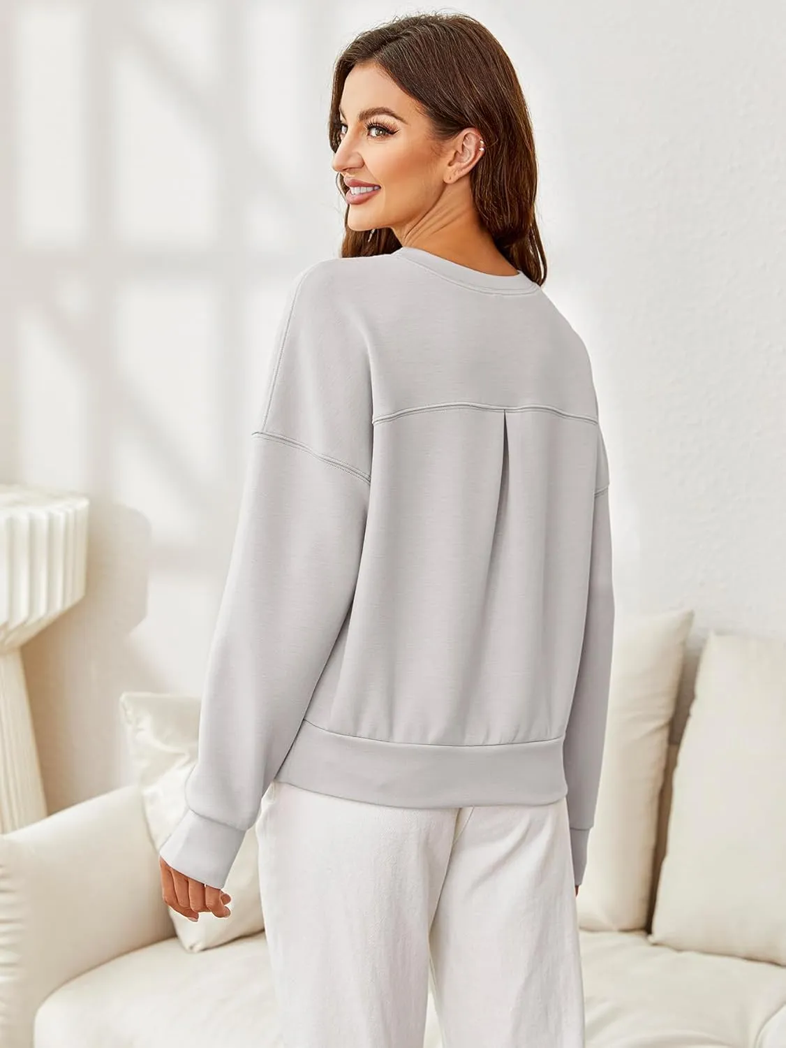 Glamaker Women's Crewneck Cropped Sweatshirt Pullover Stripe Air Essentials Basic Long Sleeve Shirts Casual Loose Fit Outfits