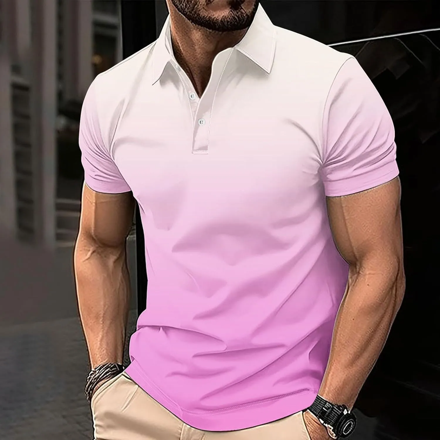 Gradient Color Polos Shirts for Men Short Sleeve Moisture Wicking Quick Dry Tees Gym Sprot Workout Casual Shirts