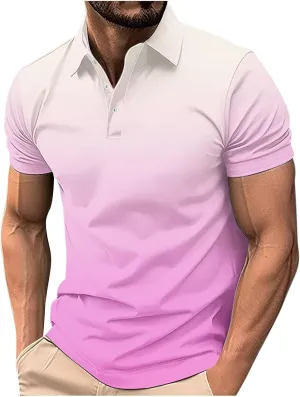 Gradient Color Polos Shirts for Men Short Sleeve Moisture Wicking Quick Dry Tees Gym Sprot Workout Casual Shirts