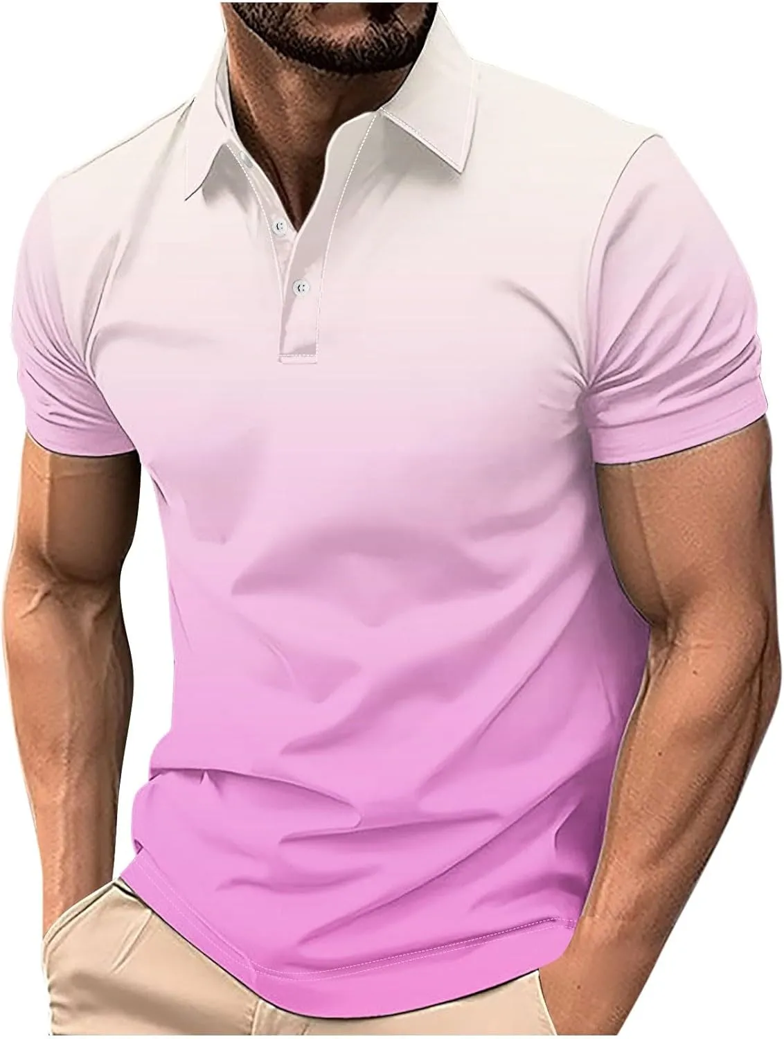 Gradient Color Polos Shirts for Men Short Sleeve Moisture Wicking Quick Dry Tees Gym Sprot Workout Casual Shirts