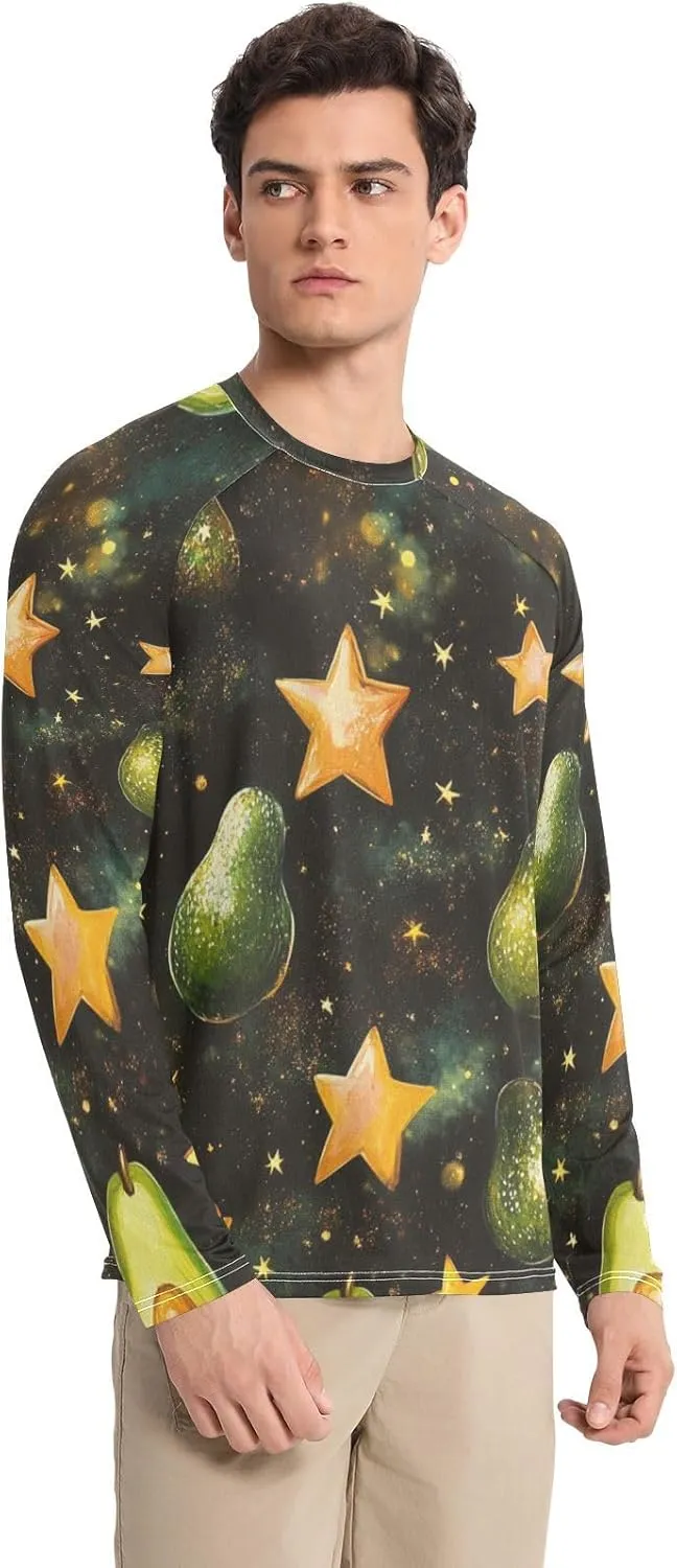 Gradient Iridescent Glitter Men's Sun Protection Shirts UPF 50  Long Sleeve Rash Guard Swim Beach Shirt Quick Dry