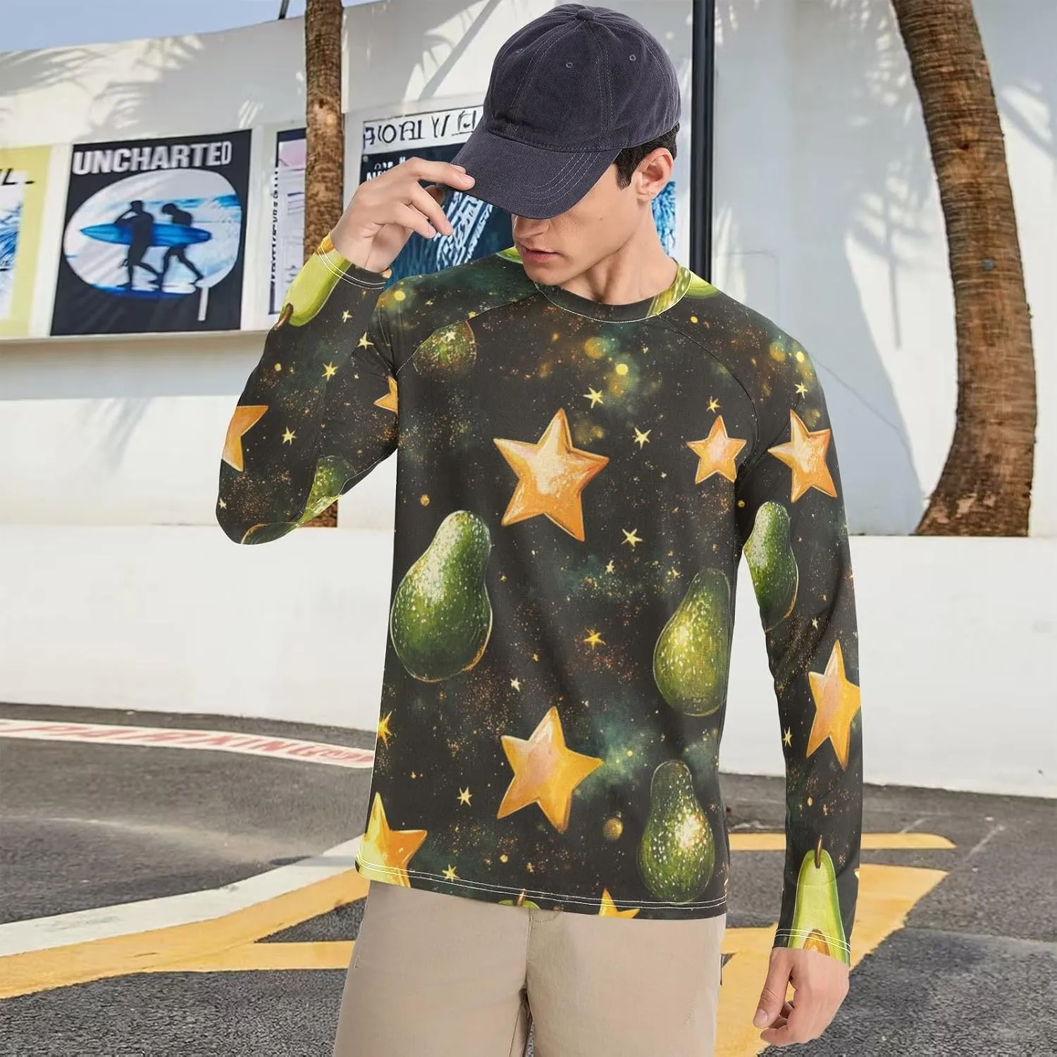 Gradient Iridescent Glitter Men's Sun Protection Shirts UPF 50  Long Sleeve Rash Guard Swim Beach Shirt Quick Dry