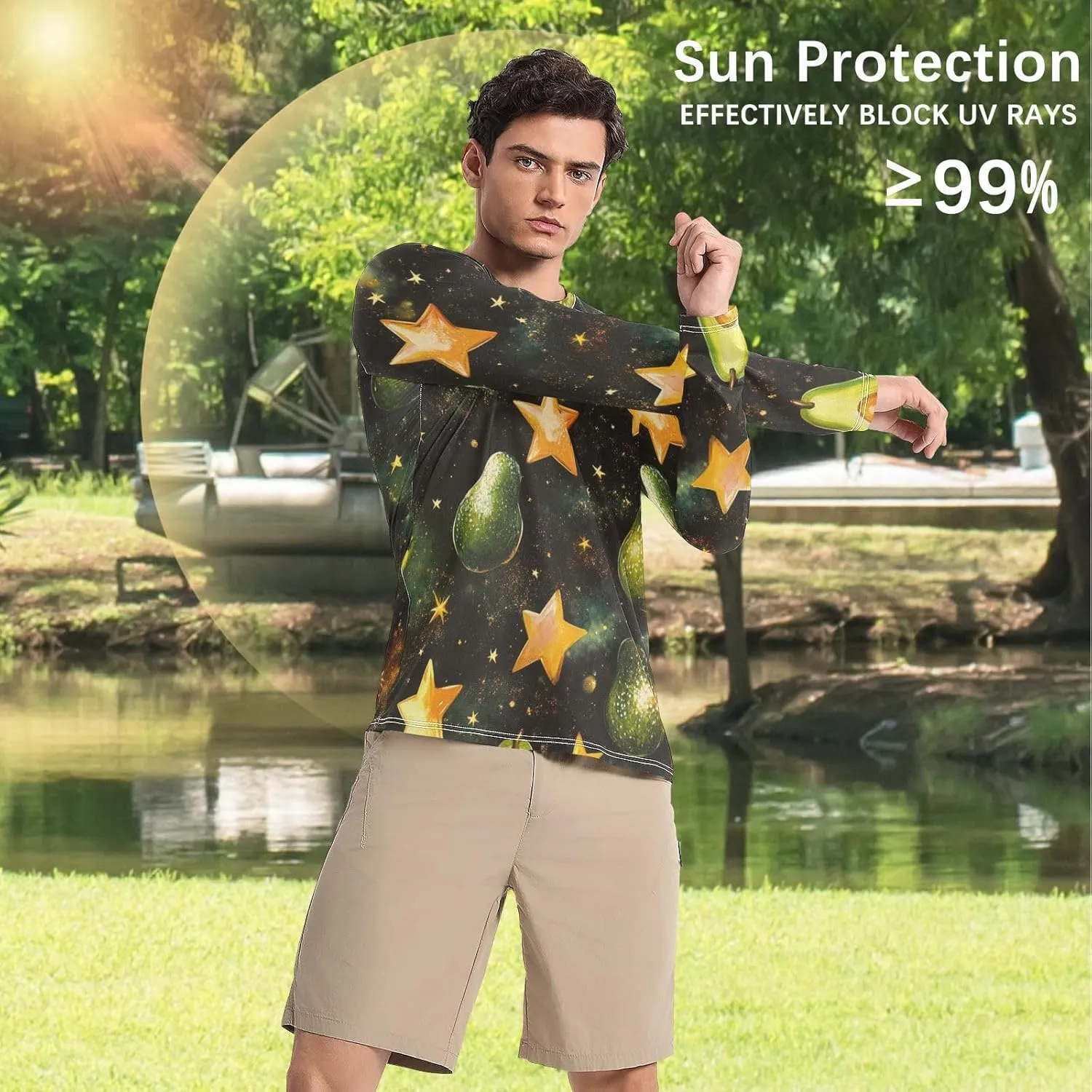 Gradient Iridescent Glitter Men's Sun Protection Shirts UPF 50  Long Sleeve Rash Guard Swim Beach Shirt Quick Dry