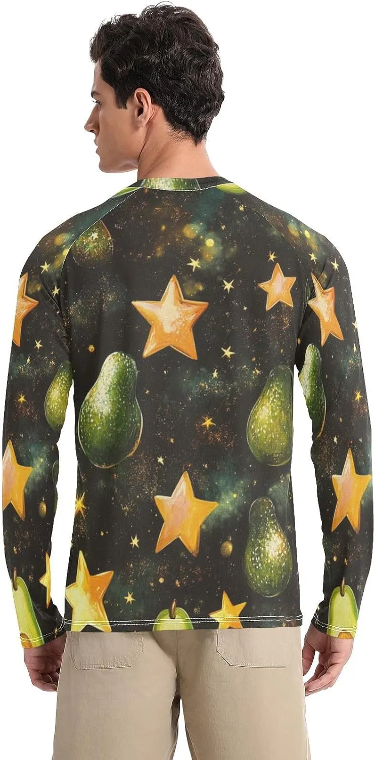 Gradient Iridescent Glitter Men's Sun Protection Shirts UPF 50  Long Sleeve Rash Guard Swim Beach Shirt Quick Dry
