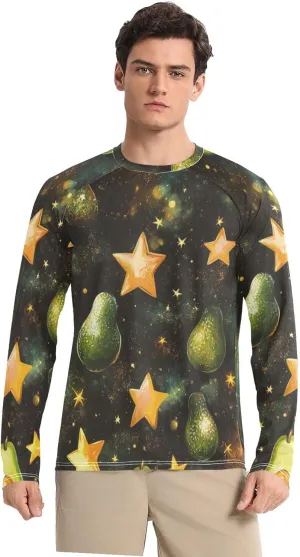 Gradient Iridescent Glitter Men's Sun Protection Shirts UPF 50  Long Sleeve Rash Guard Swim Beach Shirt Quick Dry