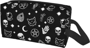 Halloween Skull Cat Moon Gothic Pattern Cosmetic Bag for Women, Large Capacity Travel Makeup Pouch Portable Waterproof Toiletries Accessories Organizer