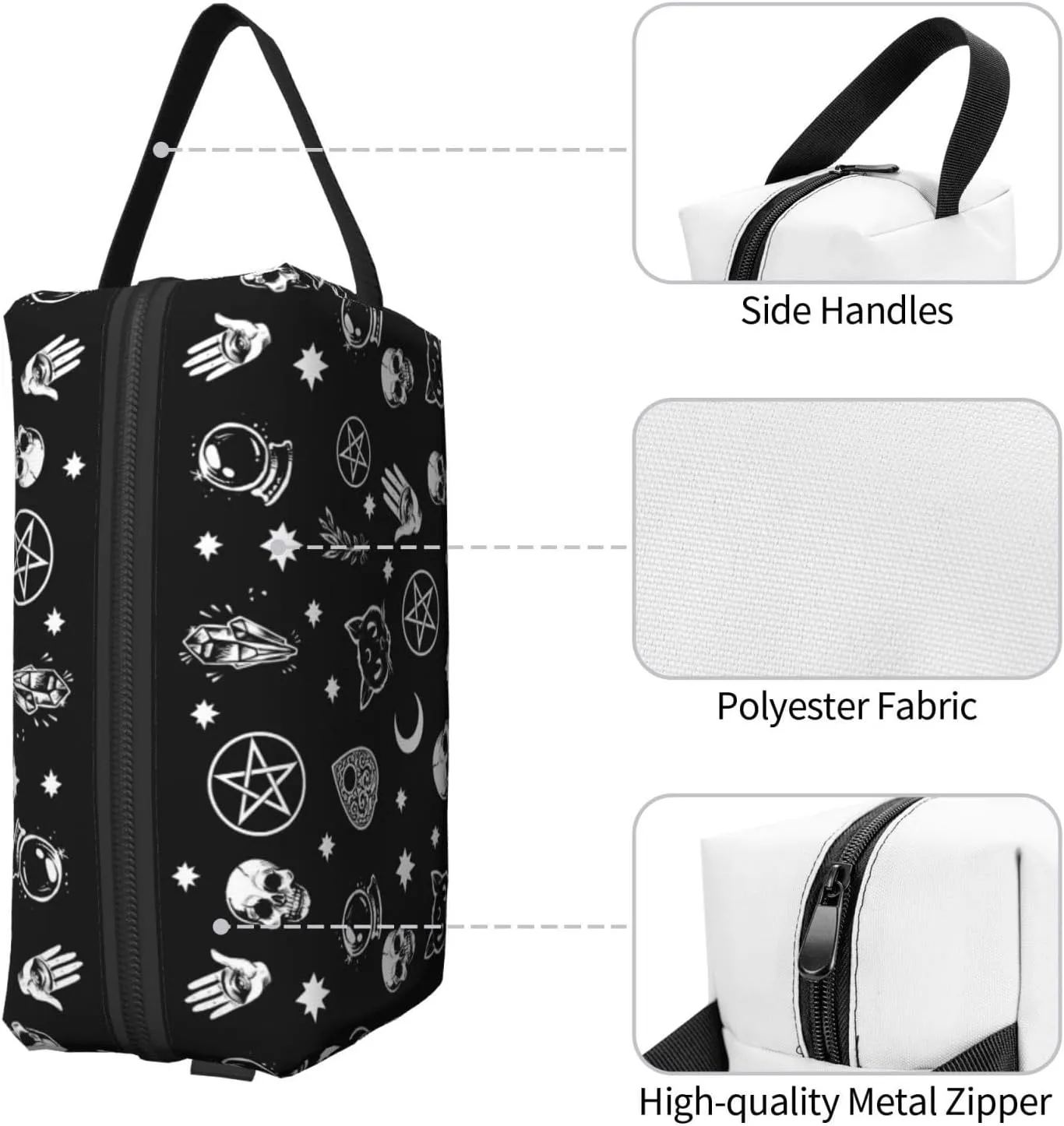 Halloween Skull Cat Moon Gothic Pattern Cosmetic Bag for Women, Large Capacity Travel Makeup Pouch Portable Waterproof Toiletries Accessories Organizer