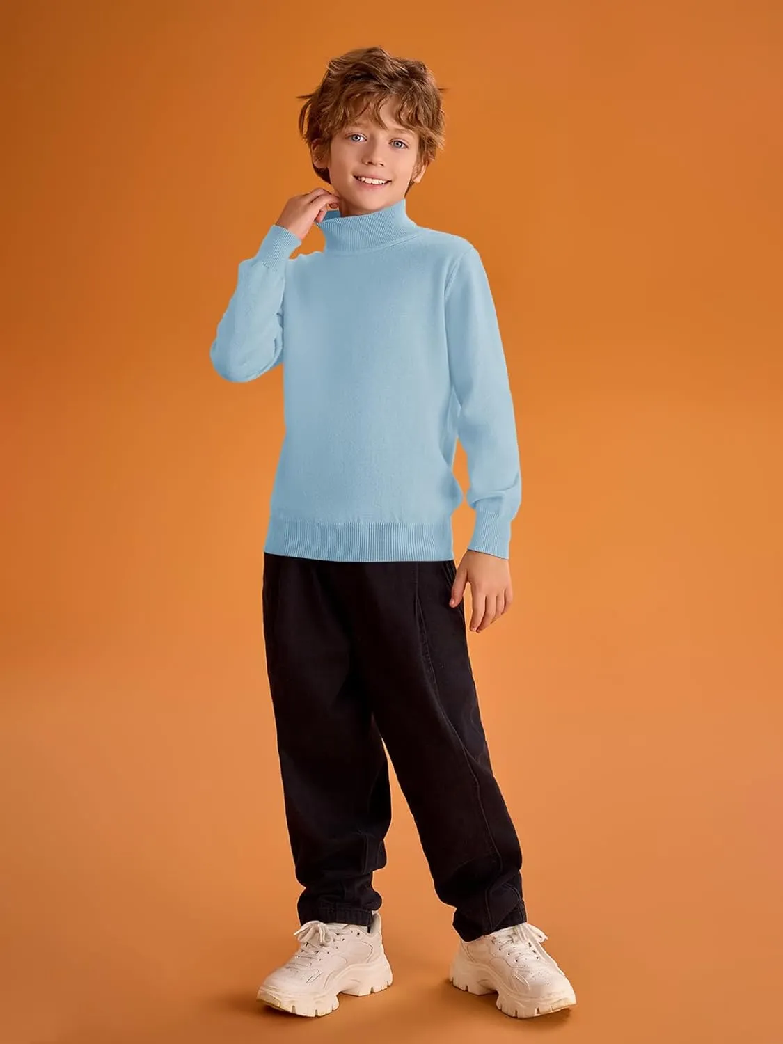 Haloumoning Boys Turtleneck Sweater Kids Fashion Long Sleeve Knit Pullover Sweaters 5-14 Years