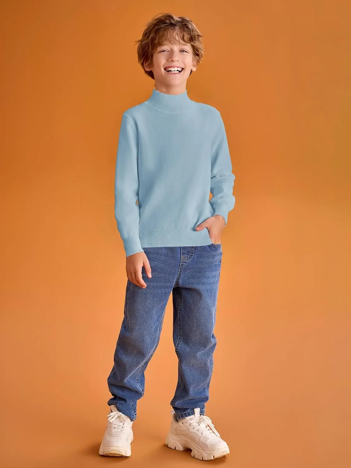 Haloumoning Boys Turtleneck Sweater Kids Fashion Long Sleeve Knit Pullover Sweaters 5-14 Years
