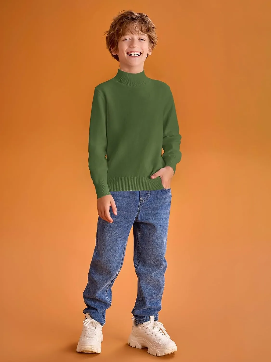 Haloumoning Boys Turtleneck Sweater Kids Fashion Long Sleeve Knit Pullover Sweaters 5-14 Years