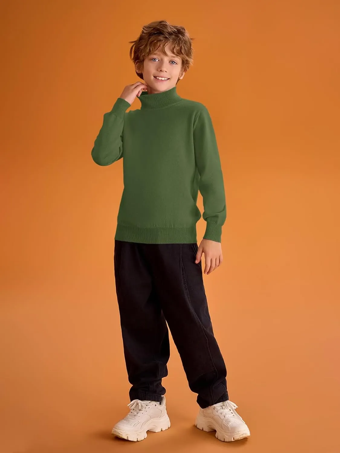 Haloumoning Boys Turtleneck Sweater Kids Fashion Long Sleeve Knit Pullover Sweaters 5-14 Years