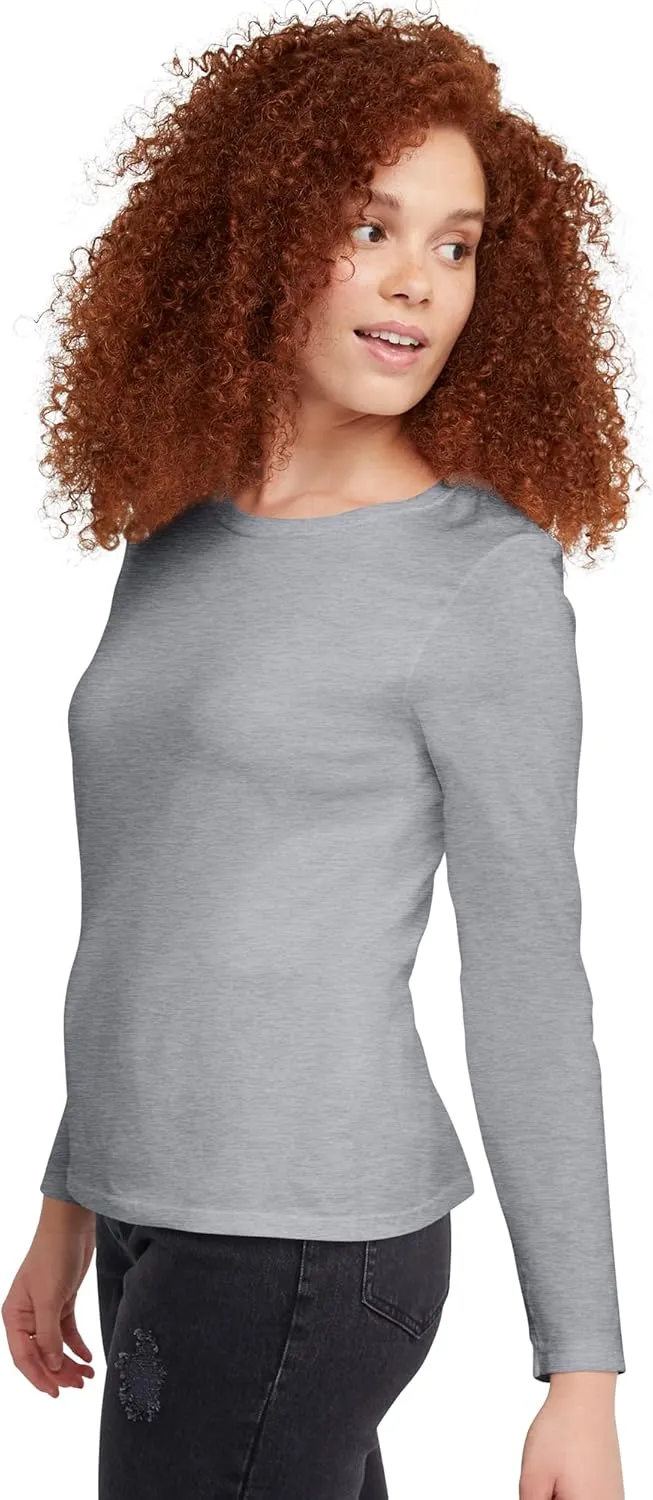 Hanes Women's Long Sleeve Cotton T-Shirt, Lightweight Crewneck Tee for Women, Modern Fit
