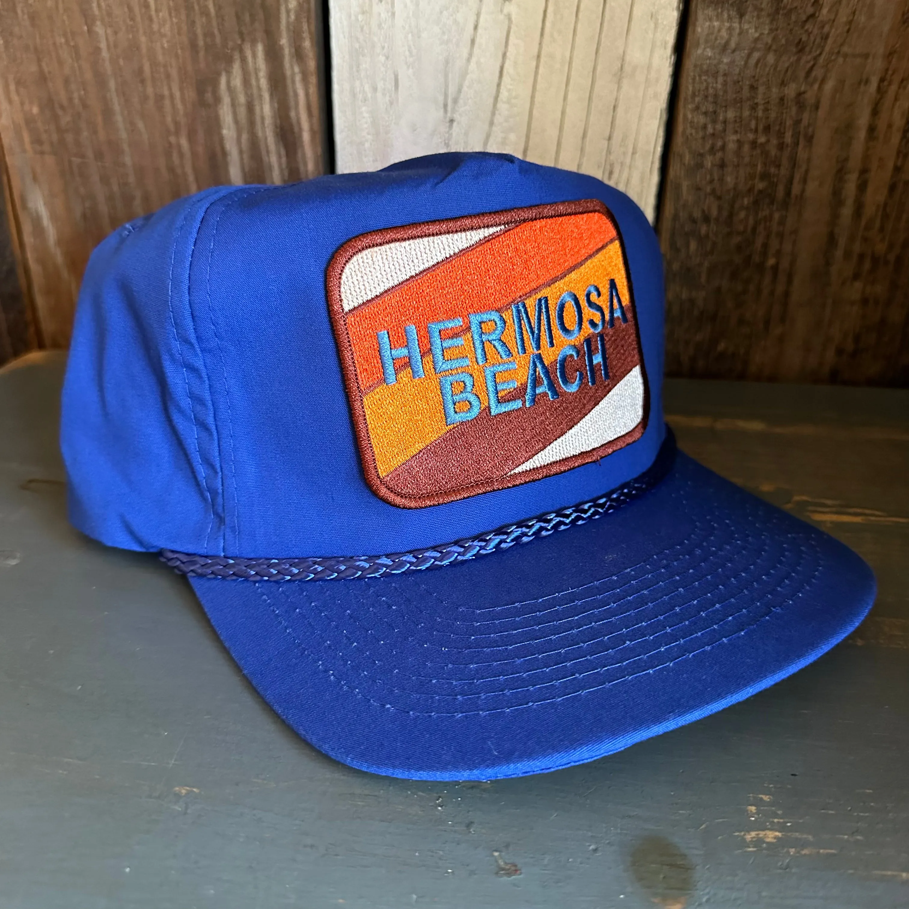 Hermosa Beach GOLF CARTS & YOGA PANTS 5 Panel Leather Strap Golf Cap - Royal Blue