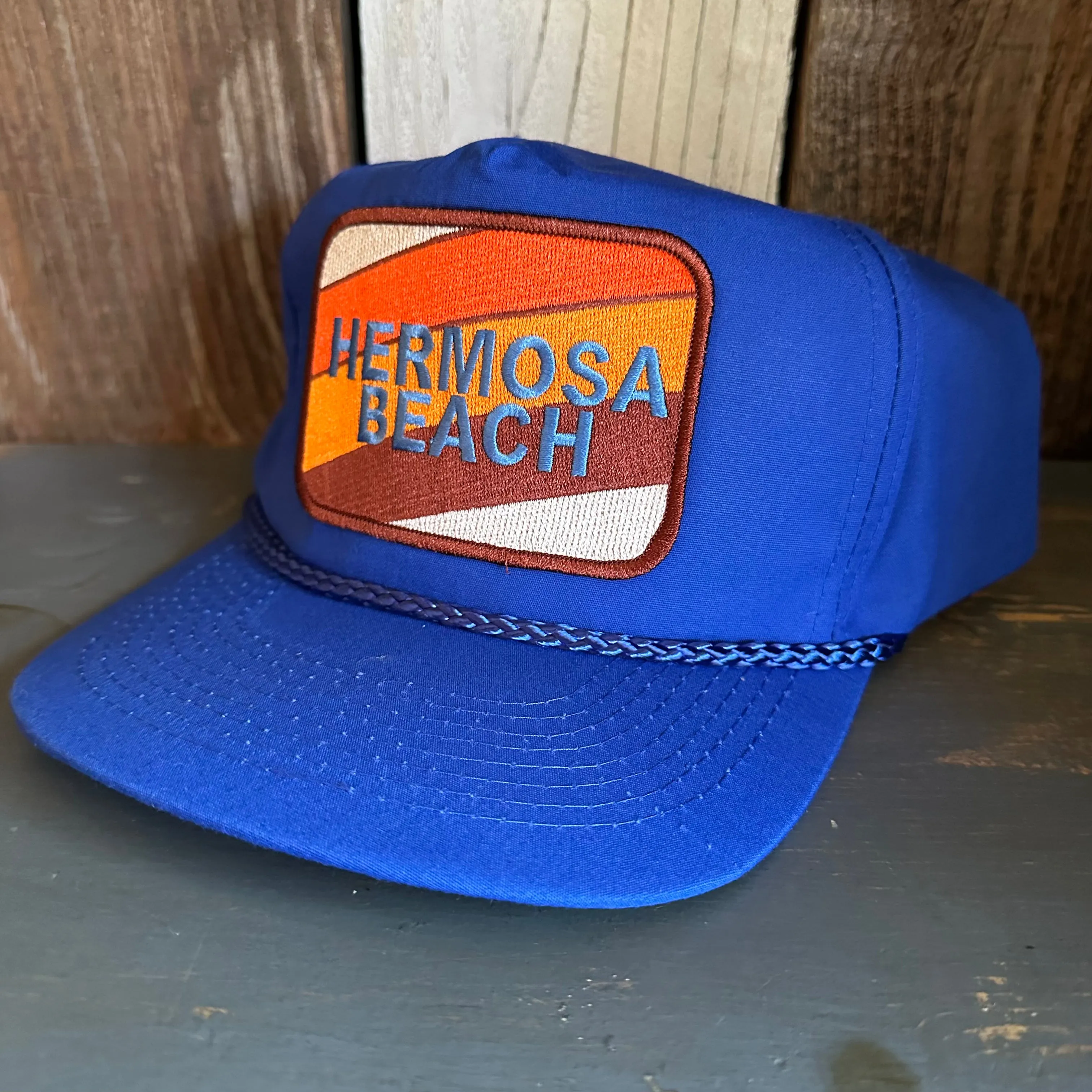 Hermosa Beach GOLF CARTS & YOGA PANTS 5 Panel Leather Strap Golf Cap - Royal Blue