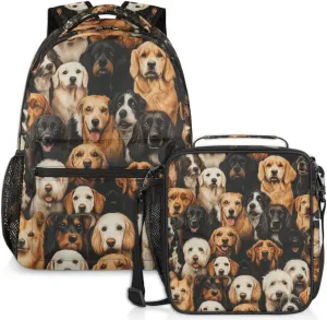 Highland Dogs Lunch Backpack Animal Pug Bulldog Laptop Backpacks Set with Insulated Cooler Lunch Box Leak Proof Lunch Bag for Women Men Work Camping Travel Daypack