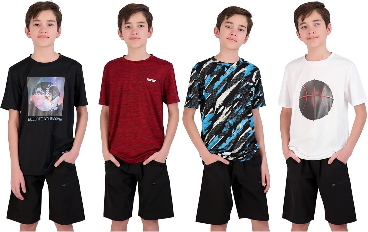 Hind Boys T-Shirts for Kids 4-Pack Tee Shirts for Boys Clothing Youth Quick-Dry Long and Short Sleeve T Shirts