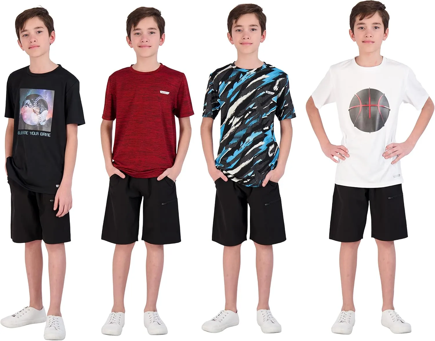 Hind Boys T-Shirts for Kids 4-Pack Tee Shirts for Boys Clothing Youth Quick-Dry Long and Short Sleeve T Shirts