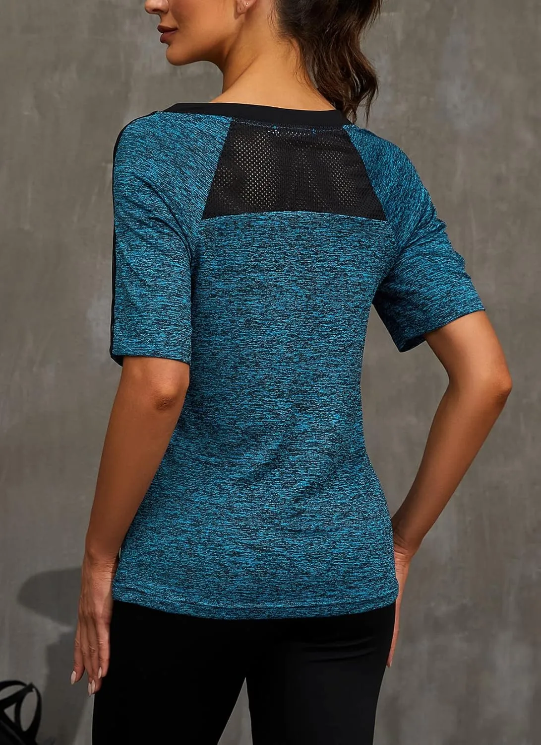 HOCOSIT Women's Yoga Tops Activewear V Neck Workout Shirts Exercise Running Dry Fit Tee