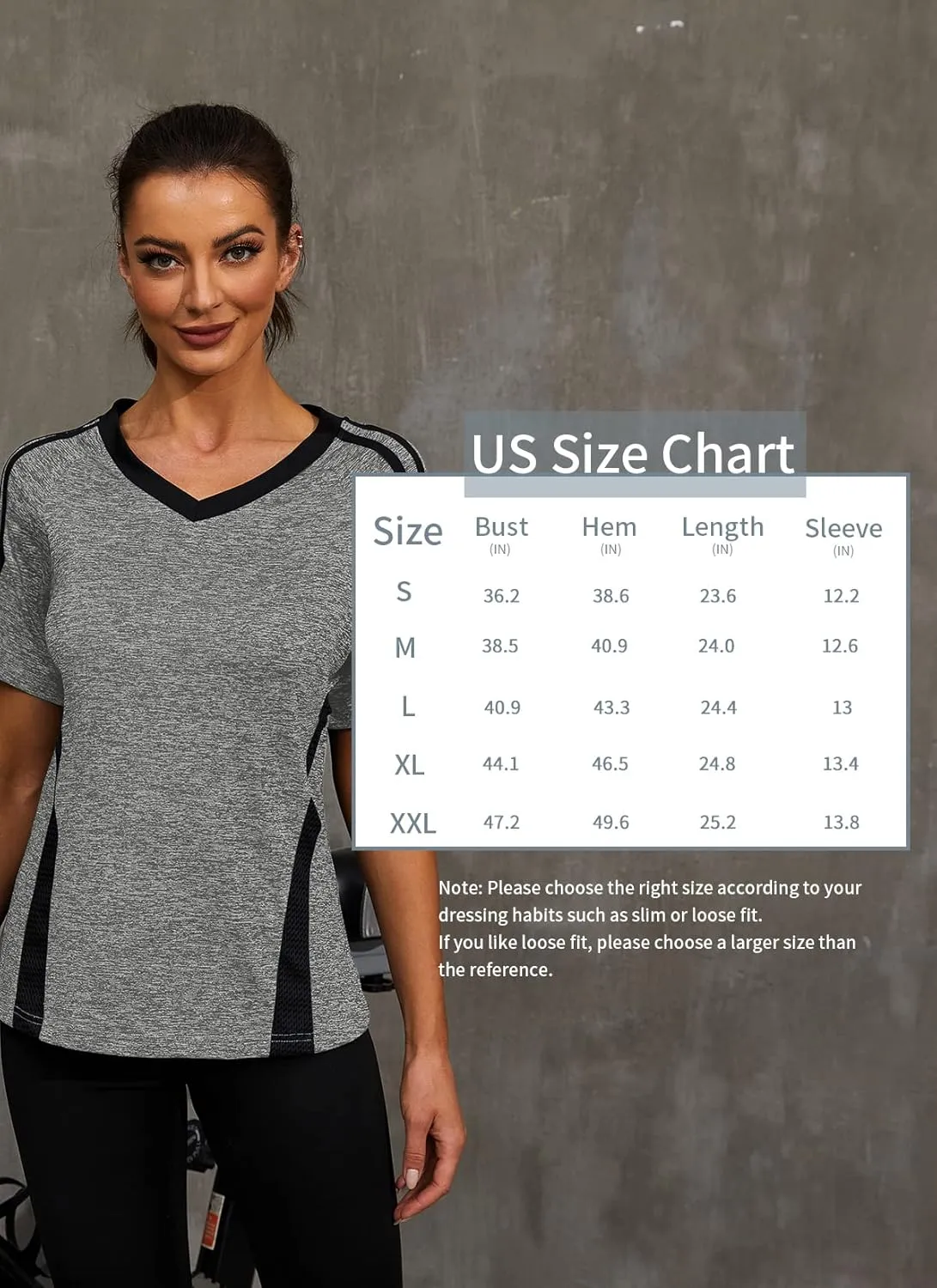 HOCOSIT Women's Yoga Tops Activewear V Neck Workout Shirts Exercise Running Dry Fit Tee