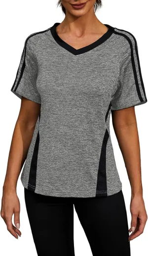 HOCOSIT Women's Yoga Tops Activewear V Neck Workout Shirts Exercise Running Dry Fit Tee