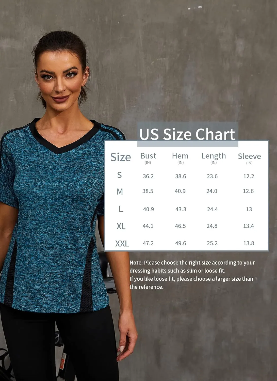 HOCOSIT Women's Yoga Tops Activewear V Neck Workout Shirts Exercise Running Dry Fit Tee