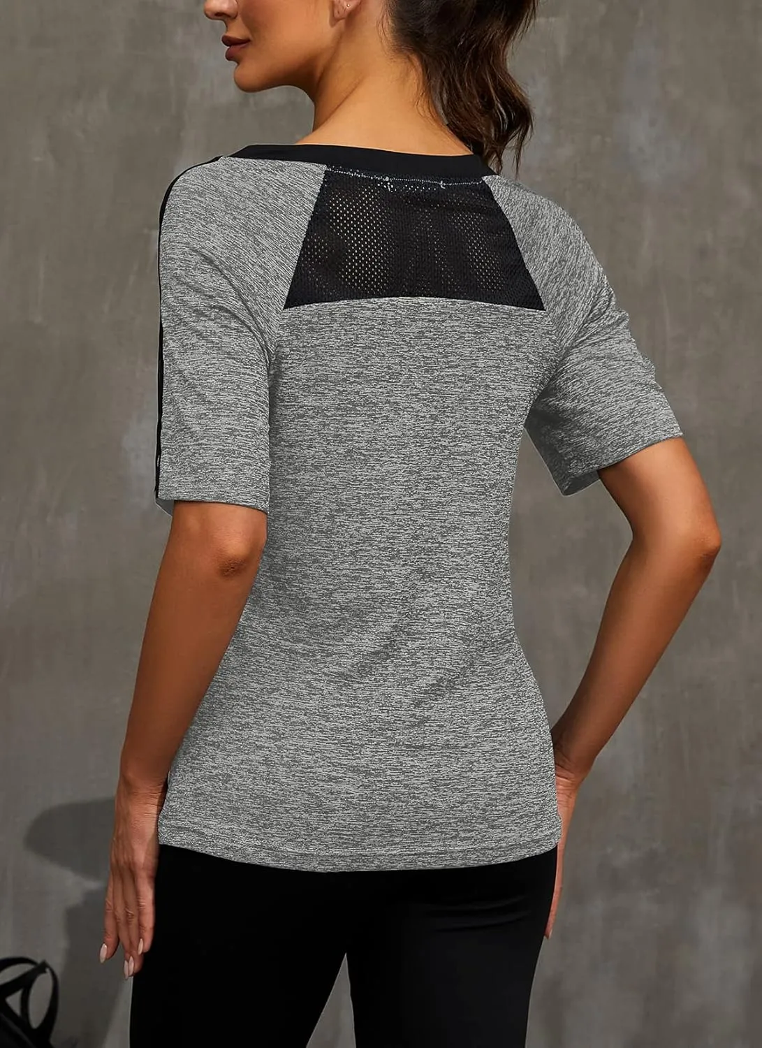 HOCOSIT Women's Yoga Tops Activewear V Neck Workout Shirts Exercise Running Dry Fit Tee