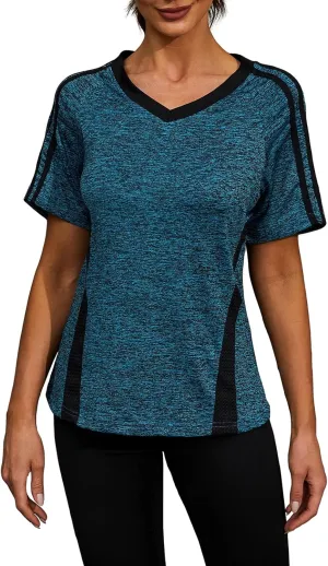 HOCOSIT Women's Yoga Tops Activewear V Neck Workout Shirts Exercise Running Dry Fit Tee