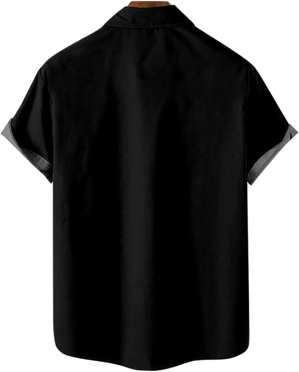 Hodaweisolp Men's Casual Short Sleeve Button Down Bowling Summer Loose Hawaiian Beach Shirts