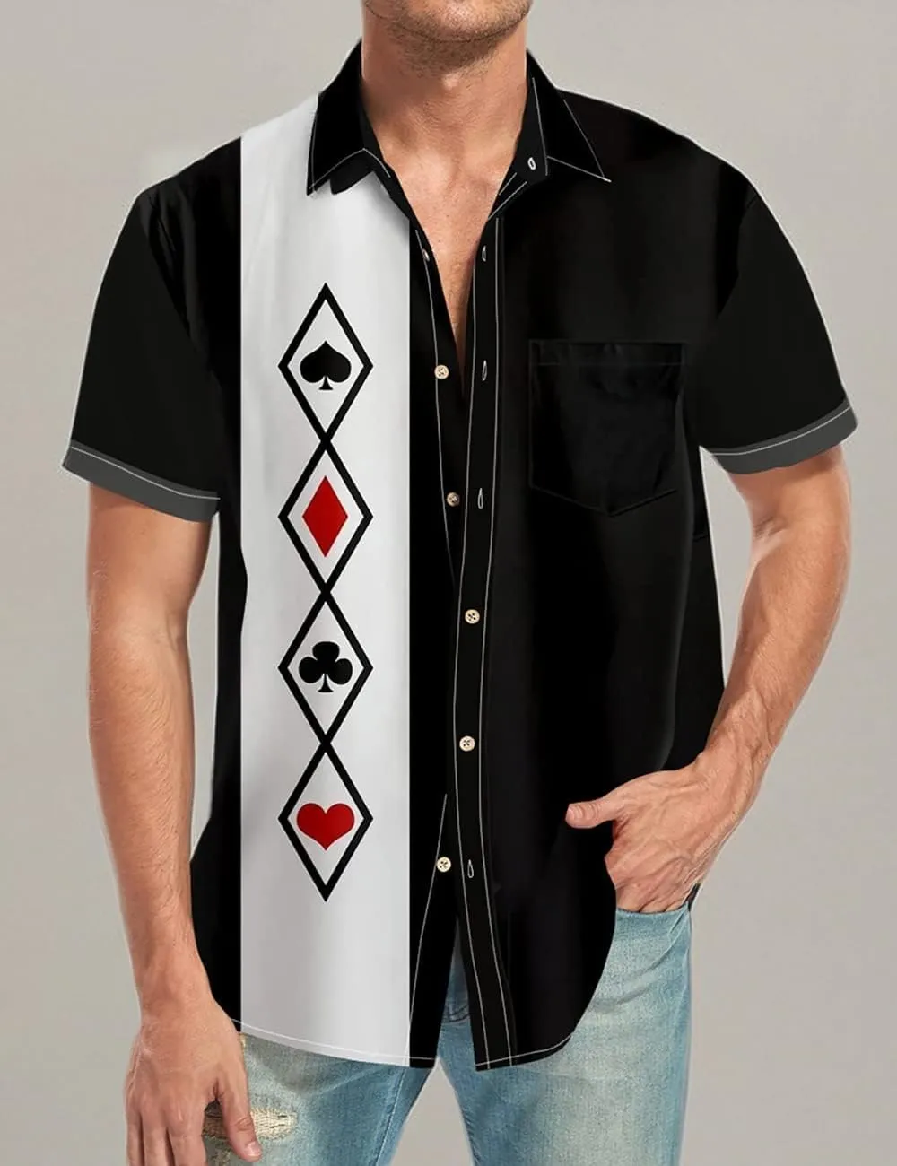 Hodaweisolp Men's Casual Short Sleeve Button Down Bowling Summer Loose Hawaiian Beach Shirts