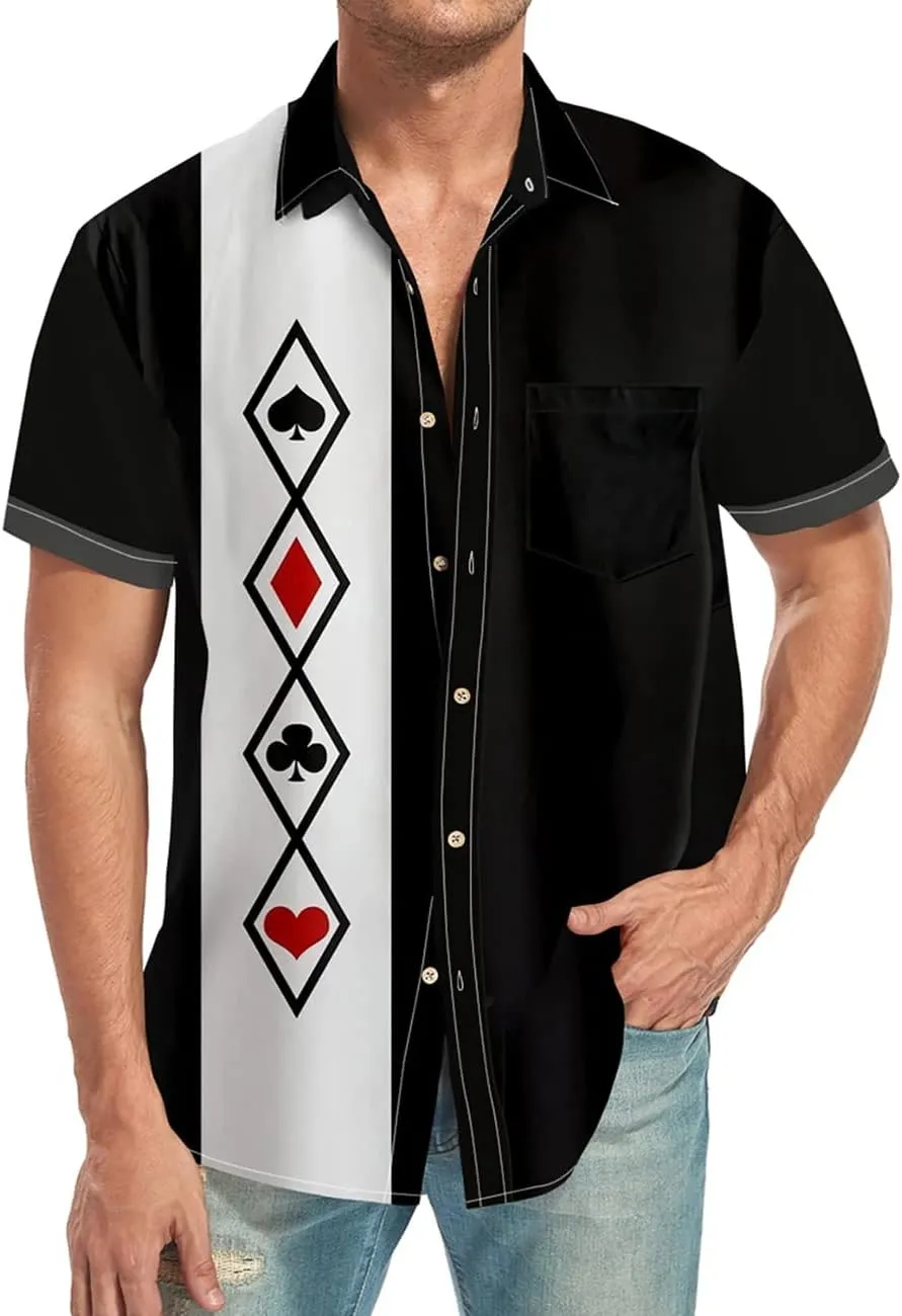 Hodaweisolp Men's Casual Short Sleeve Button Down Bowling Summer Loose Hawaiian Beach Shirts