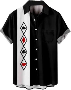 Hodaweisolp Men's Casual Short Sleeve Button Down Bowling Summer Loose Hawaiian Beach Shirts