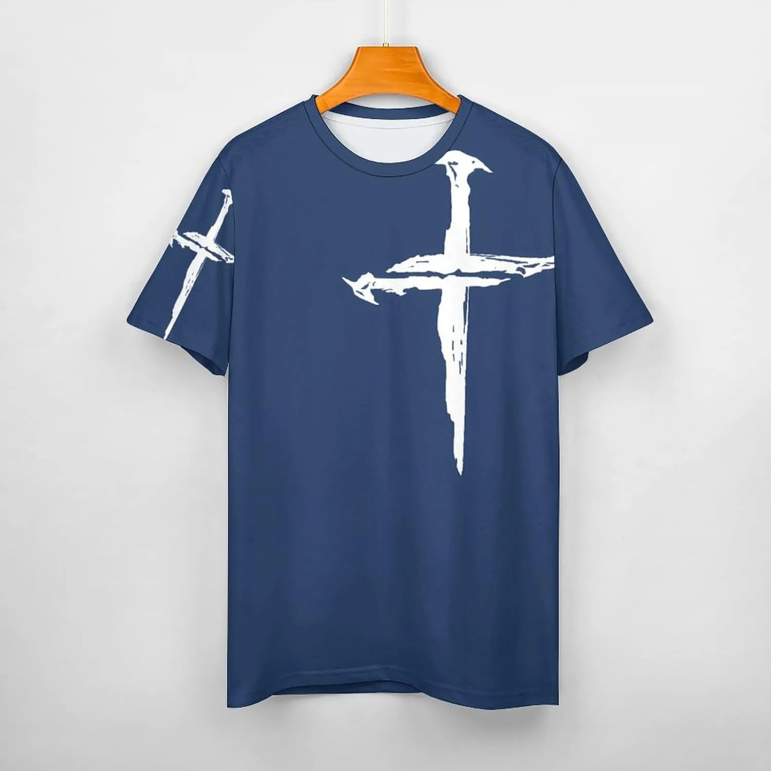 HOTYD Mens T-Shirts Jesus Cross Faith Vintage Oil Painting Casual T-Shirts Summer Short Sleeve Crew Neck Christian Tops