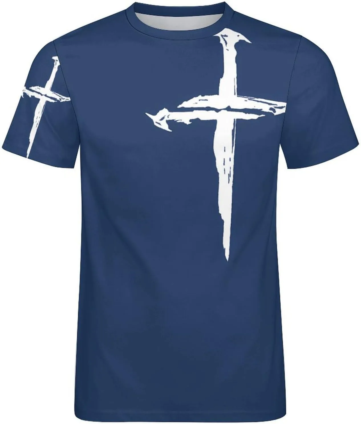 HOTYD Mens T-Shirts Jesus Cross Faith Vintage Oil Painting Casual T-Shirts Summer Short Sleeve Crew Neck Christian Tops