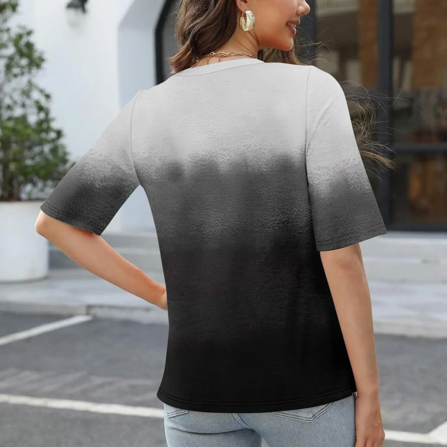 HXHYQKP Elbow Length Tops for Women V Neck T Shirts Casual Half Sleeve Tops Basic Summer Tees
