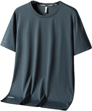 Ice Silk Round Neck T-Shirt- Silk Shirts for Men Gym Quick Dry Short Sleeve Cooling Shirts
