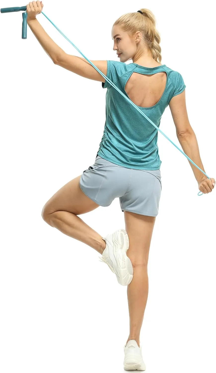 icyzone Workout Running Shirts for Women - Fitness Gym Yoga Exercise Short Sleeve T Shirts Open Back Tops
