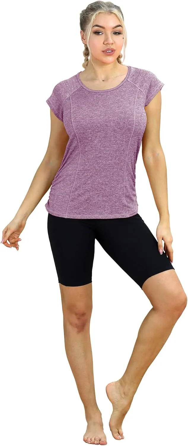 icyzone Workout Running Shirts for Women - Fitness Gym Yoga Exercise Short Sleeve T Shirts Open Back Tops