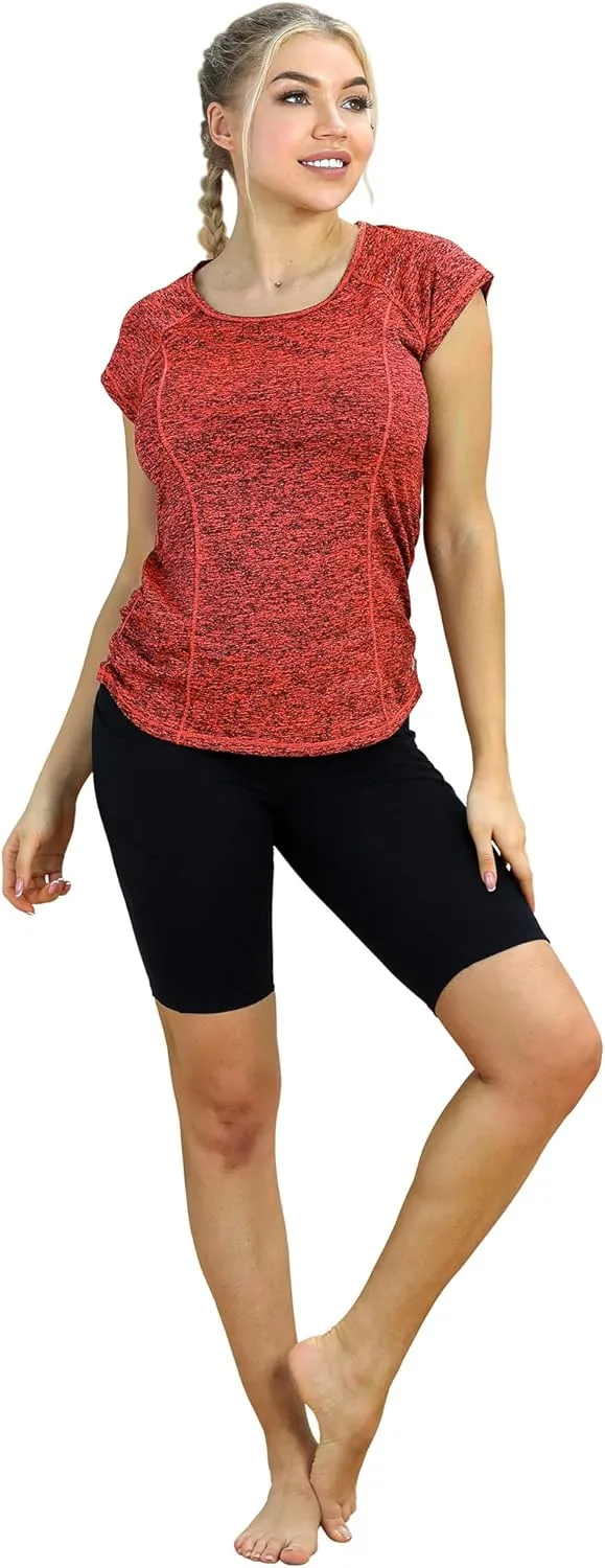 icyzone Workout Running Shirts for Women - Fitness Gym Yoga Exercise Short Sleeve T Shirts Open Back Tops
