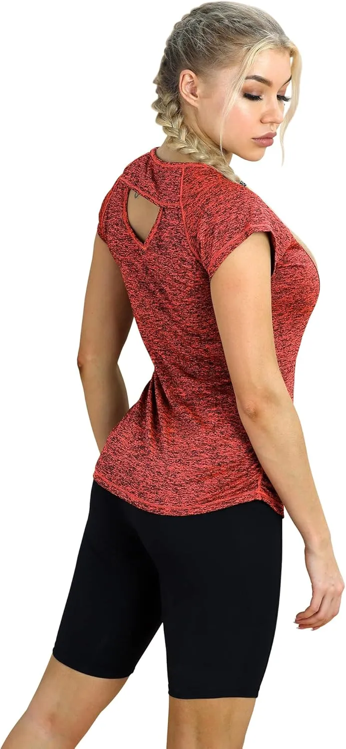 icyzone Workout Running Shirts for Women - Fitness Gym Yoga Exercise Short Sleeve T Shirts Open Back Tops